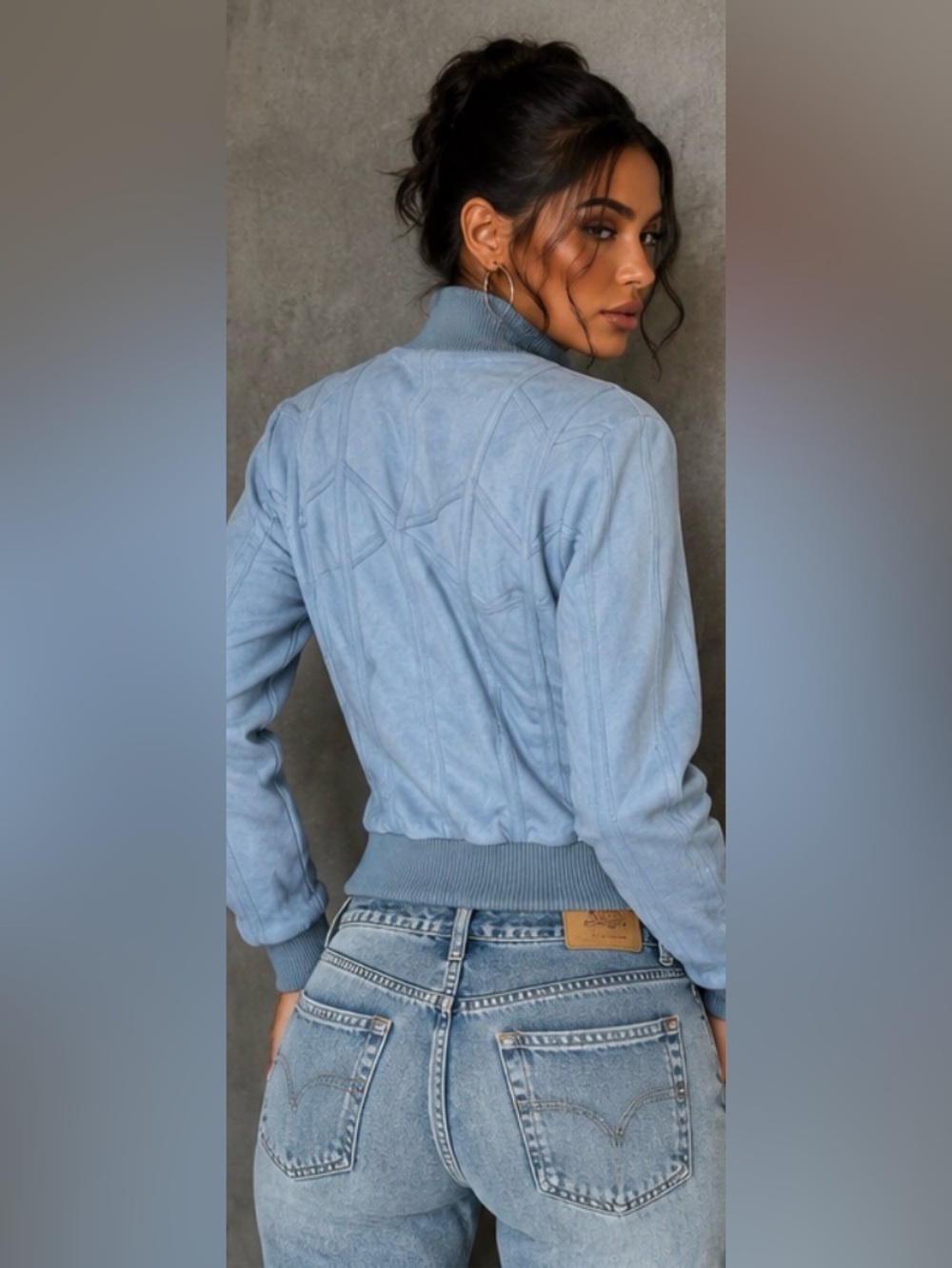 House of CB Rafal Powder Blue Faux Suede Corset Bomber Cropped Y2K S - Picture 2 of 16